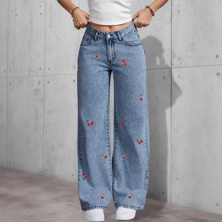 Vintage embroidered cherry jeans