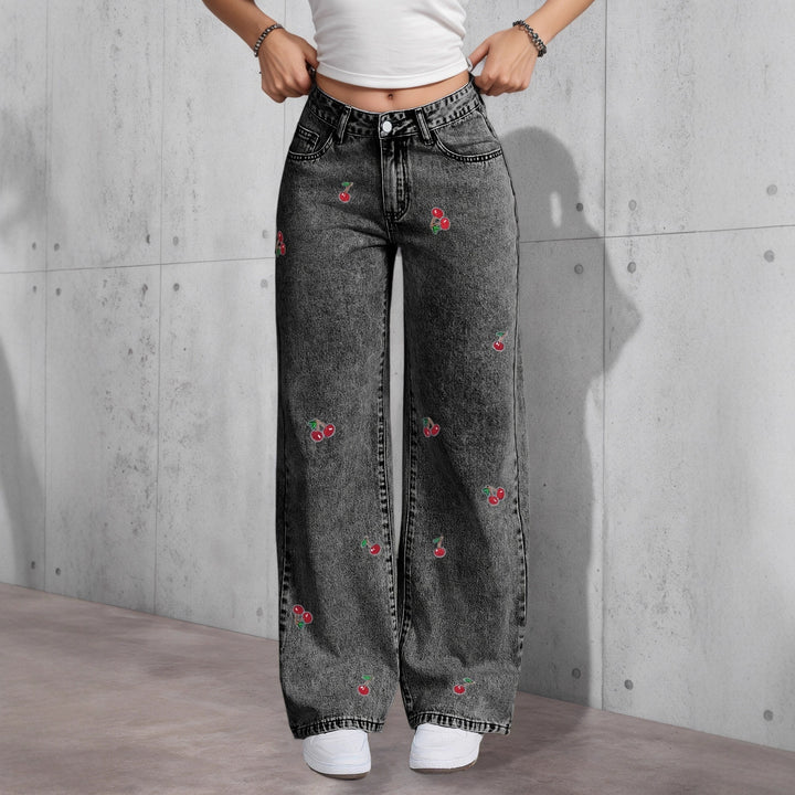Vintage embroidered cherry jeans