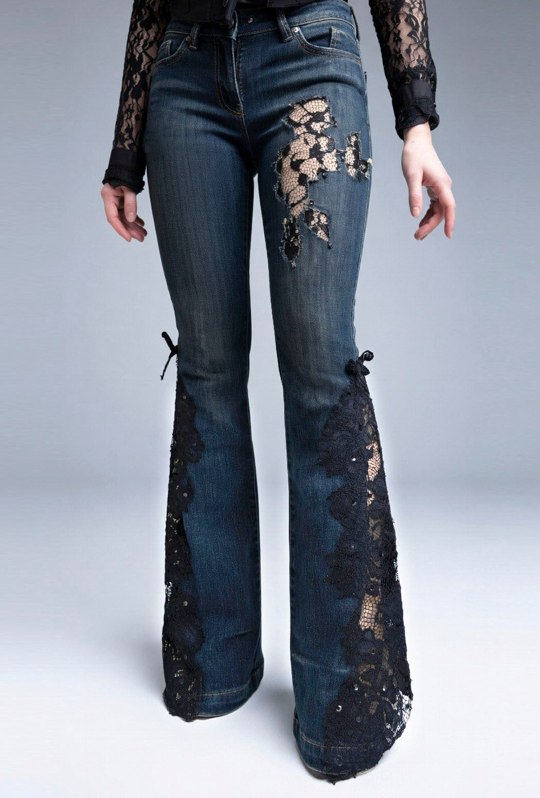 Lace ripped flared jeans
