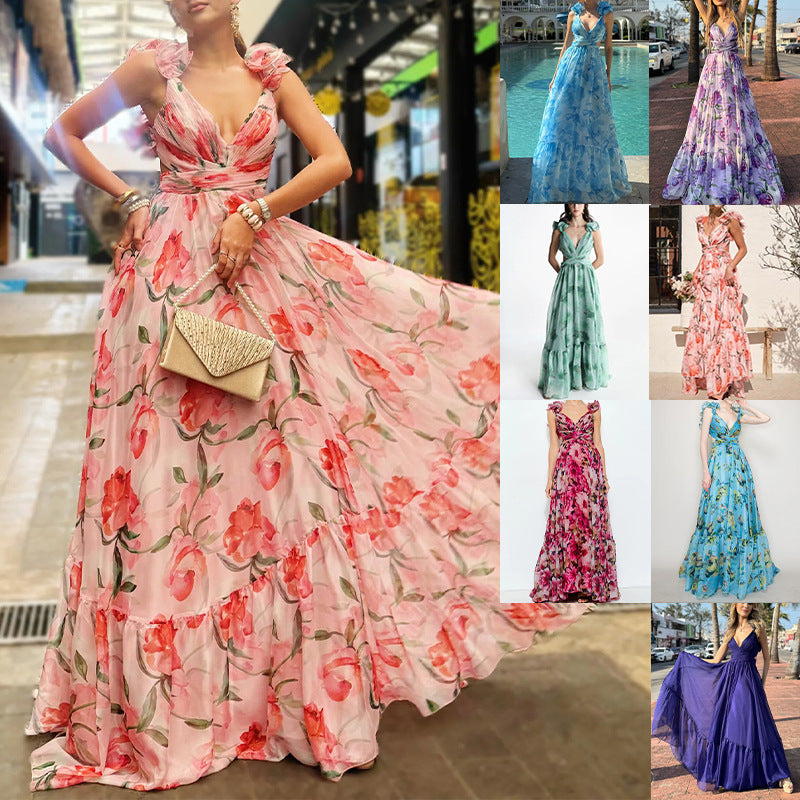 Waist-revealing lace-trimmed fitted long dress