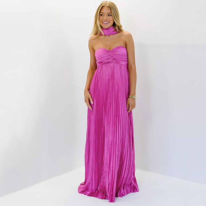Sexy tube top dress pleated high-end evening dress