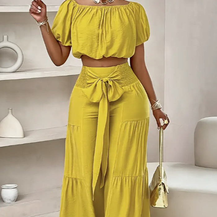 Solid color short-sleeved shirt and pants casual suit