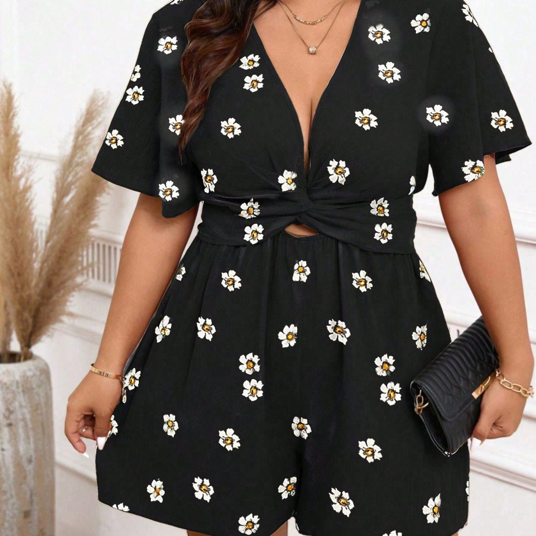 Printed waist-cinching jumpsuit