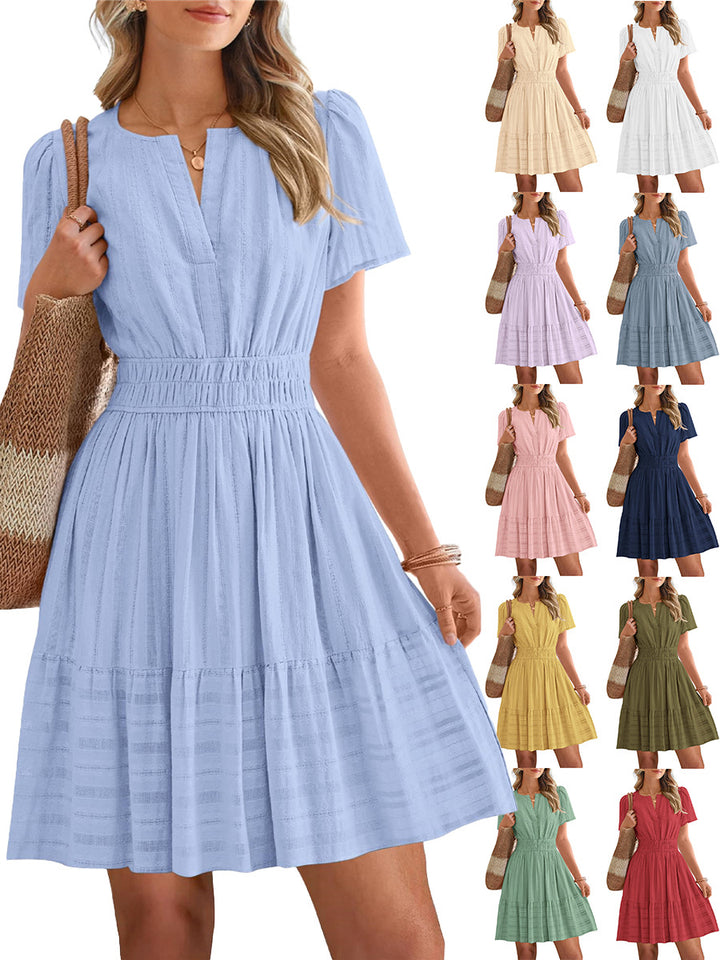 V-neck puff sleeve maxi dress