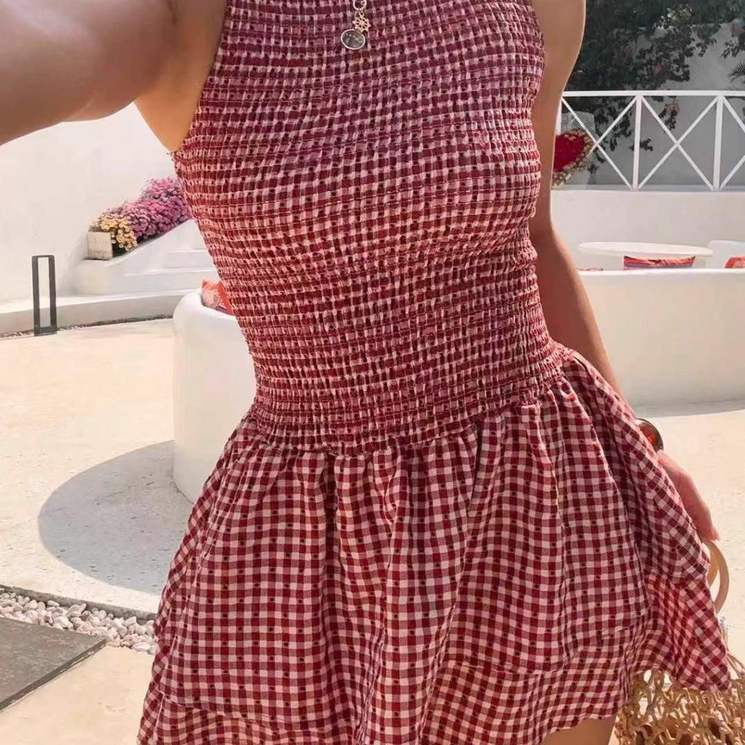 Plaid sleeveless fitted dress