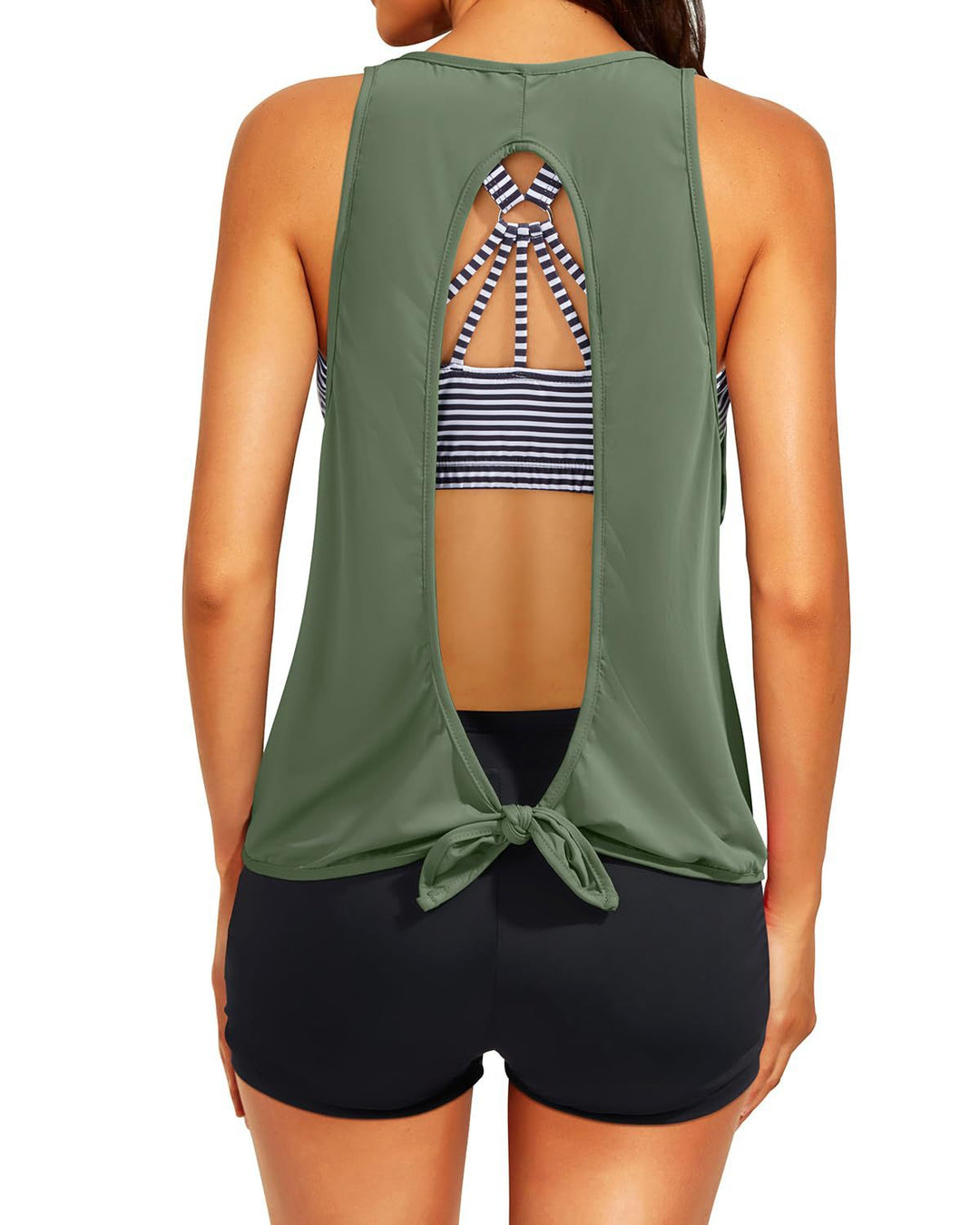 Printed open-back three-piece swimsuit