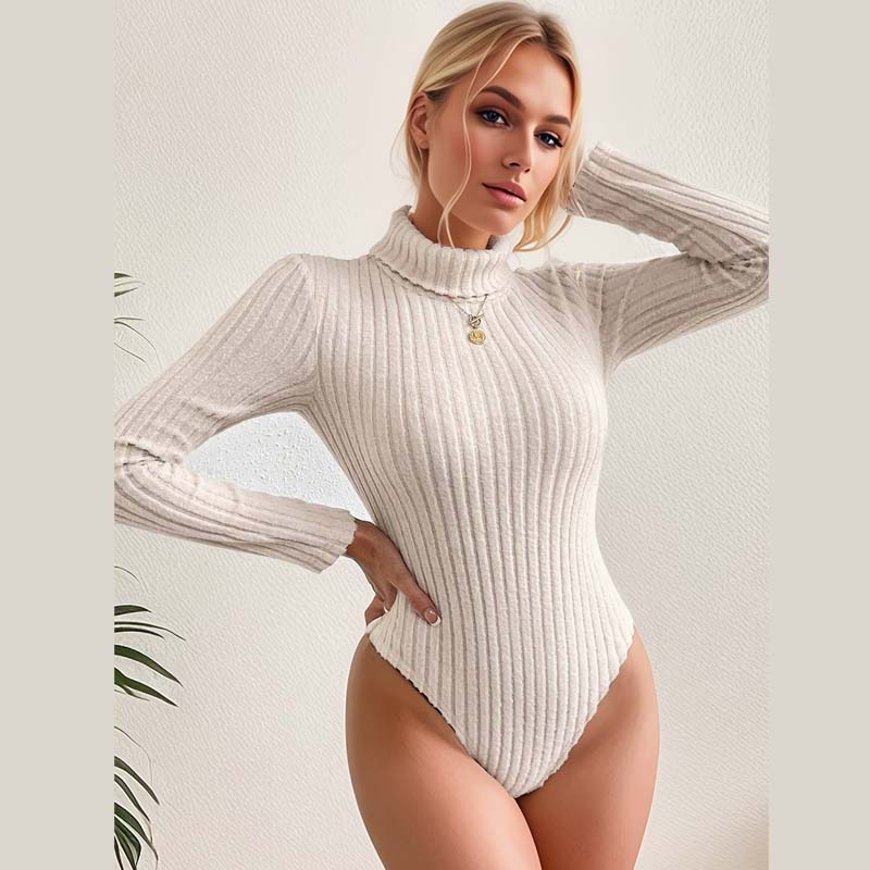 Knitted high-neck long-sleeved slim-fit bodysuit