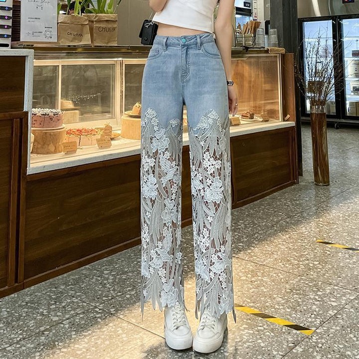 Women's lace patchwork jeans