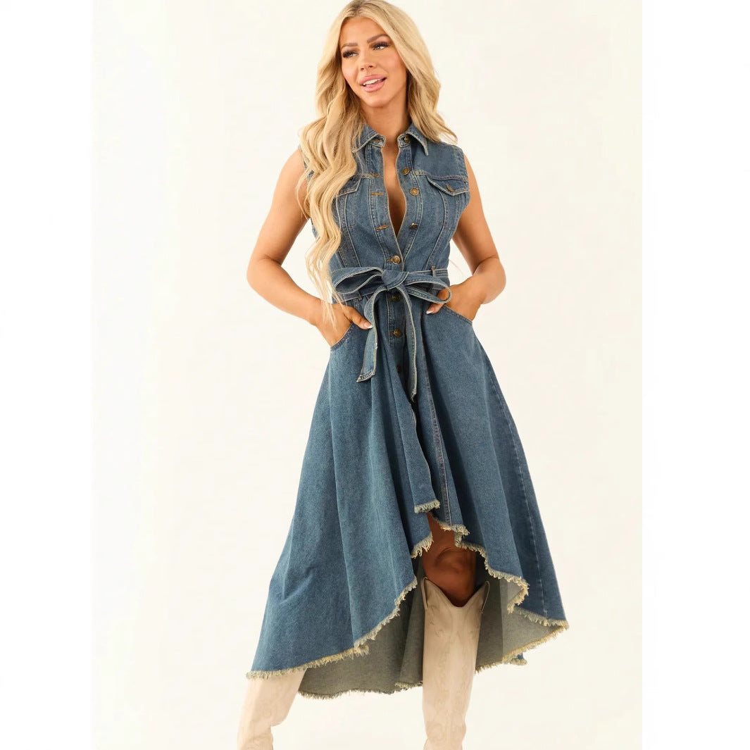 Sleeveless irregular hem dress