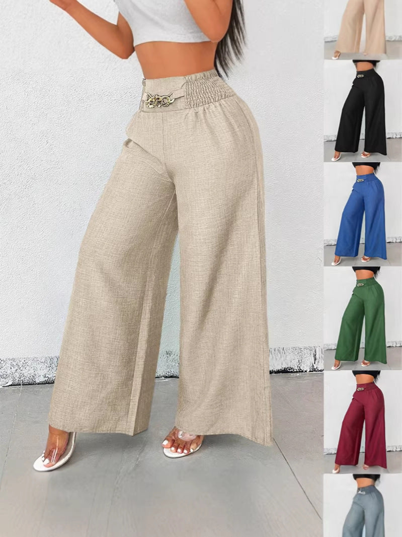 Retro High-Waisted Elastic Wide-Leg Trousers