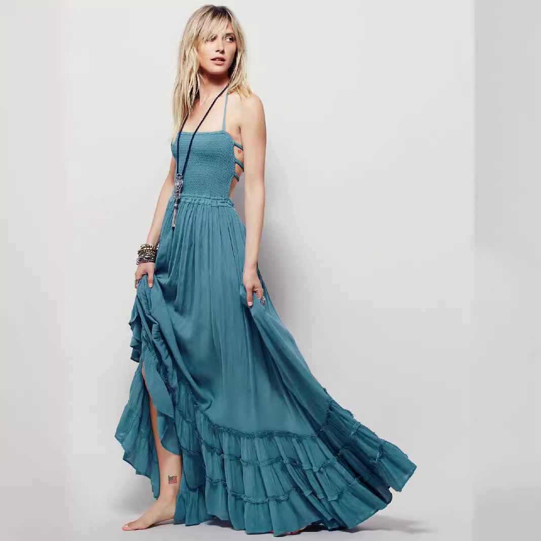 Backless cotton long dress