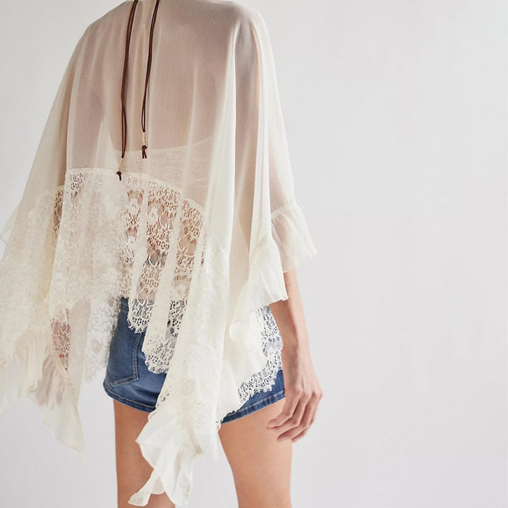 Batwing sleeve mesh and lace cover-up