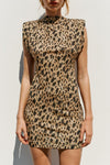French print stand-up collar dress
