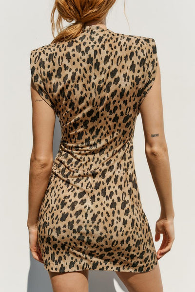 French print stand-up collar dress