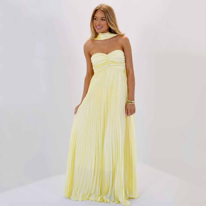 Sexy tube top dress pleated high-end evening dress