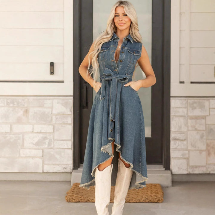 Sleeveless irregular hem dress