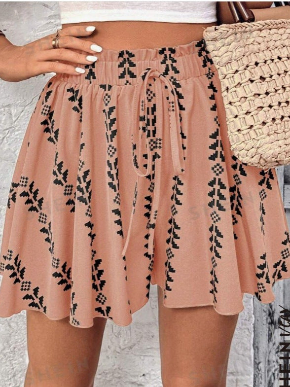 High-waisted A-line printed midi skirt