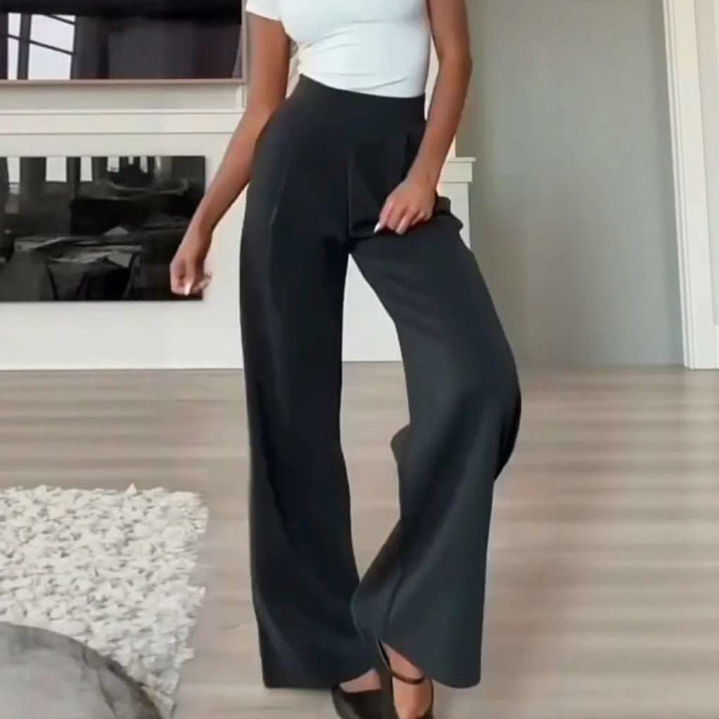 Flowy high-waisted casual loose pocket trousers