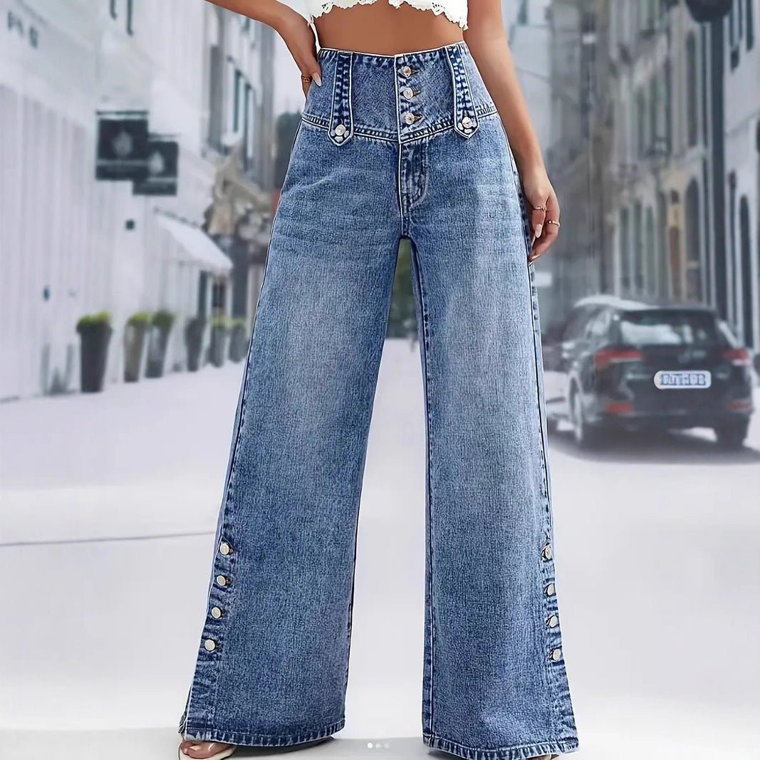 Button-Up Hem Slit Jeans