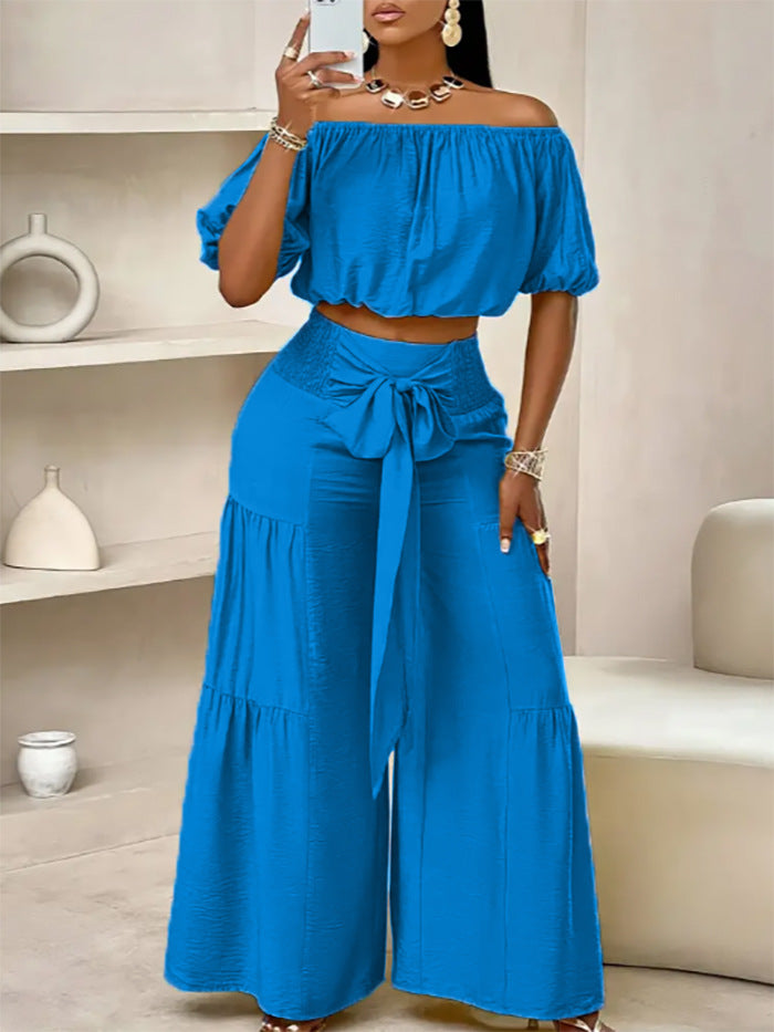 Solid color short-sleeved shirt and pants casual suit