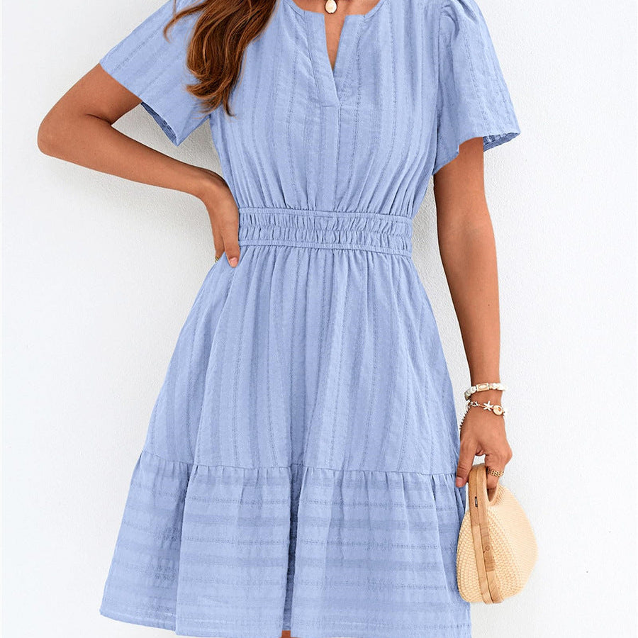 V-neck puff sleeve maxi dress