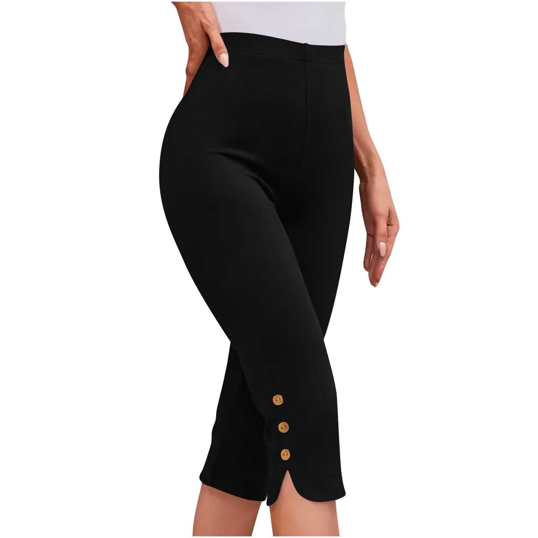 Summer Elastic Button High-Waisted Capri Pants