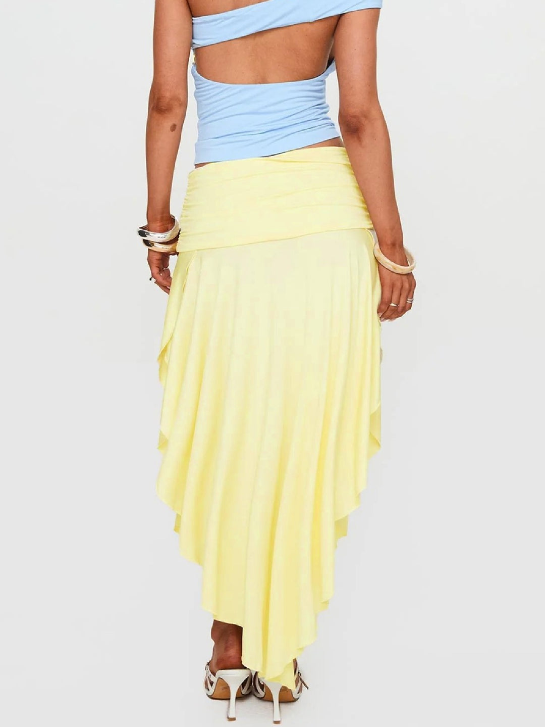 Women's elegant pleated high-waisted slit skirt