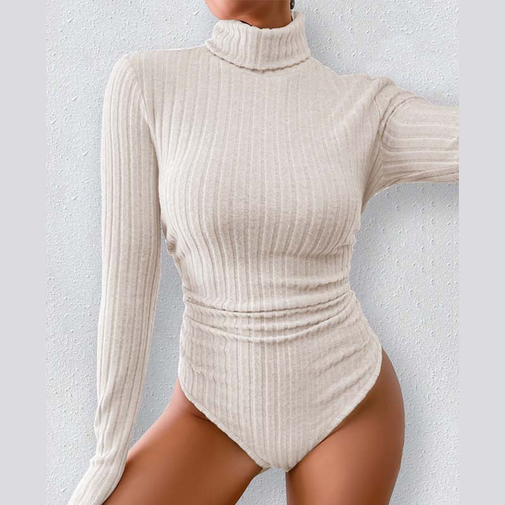 Knitted high-neck long-sleeved slim-fit bodysuit