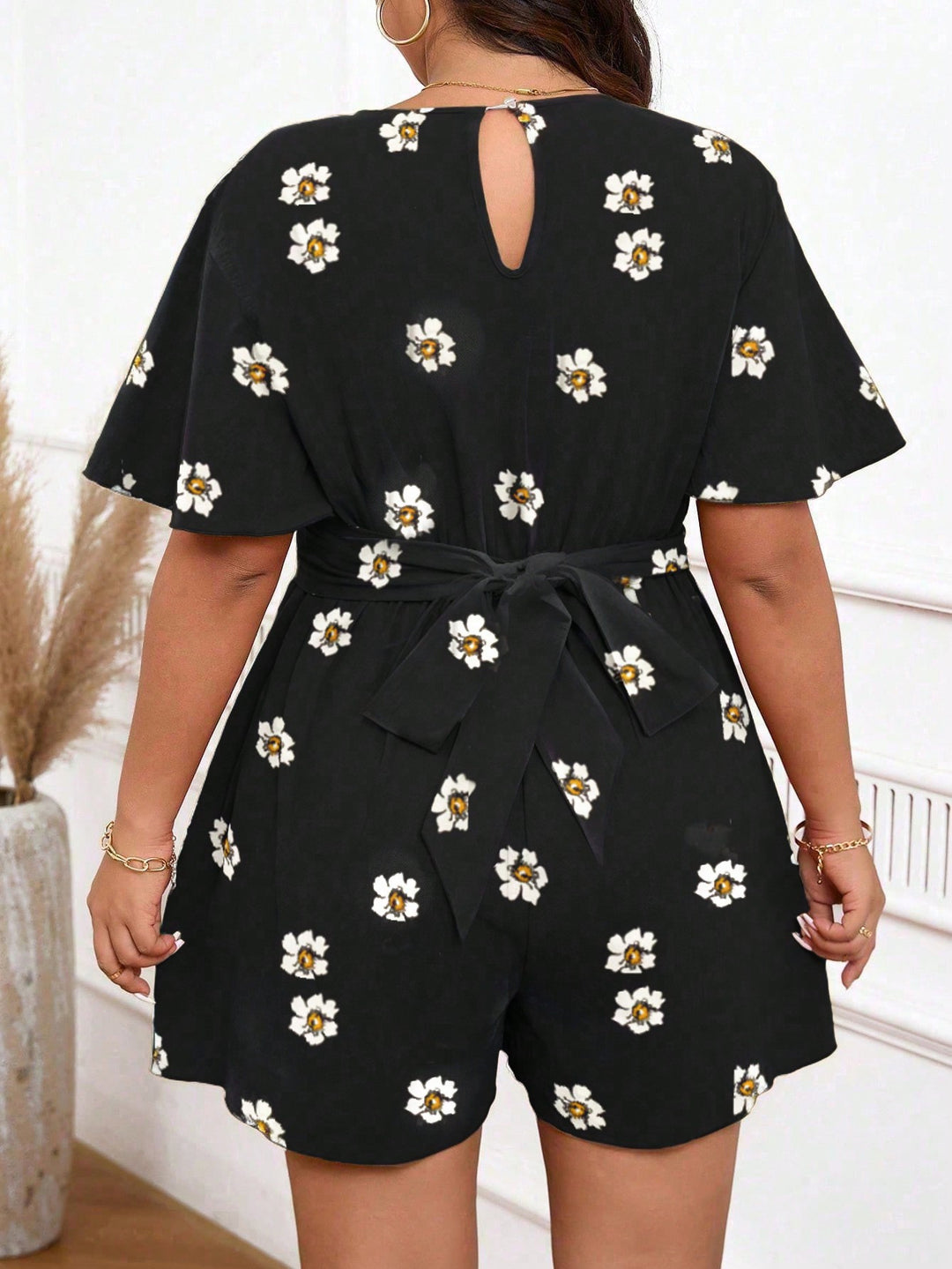 Printed waist-cinching jumpsuit