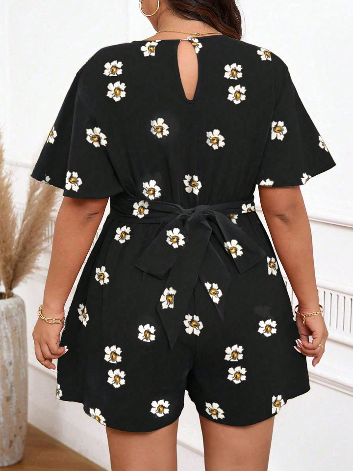 Printed waist-cinching jumpsuit
