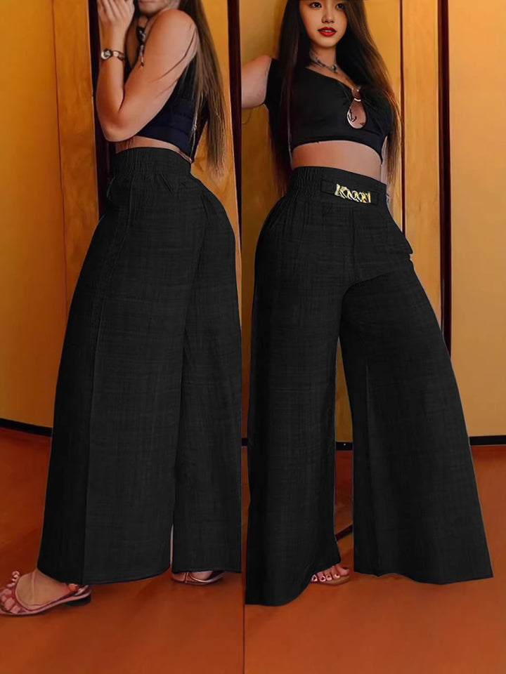 Retro High-Waisted Elastic Wide-Leg Trousers