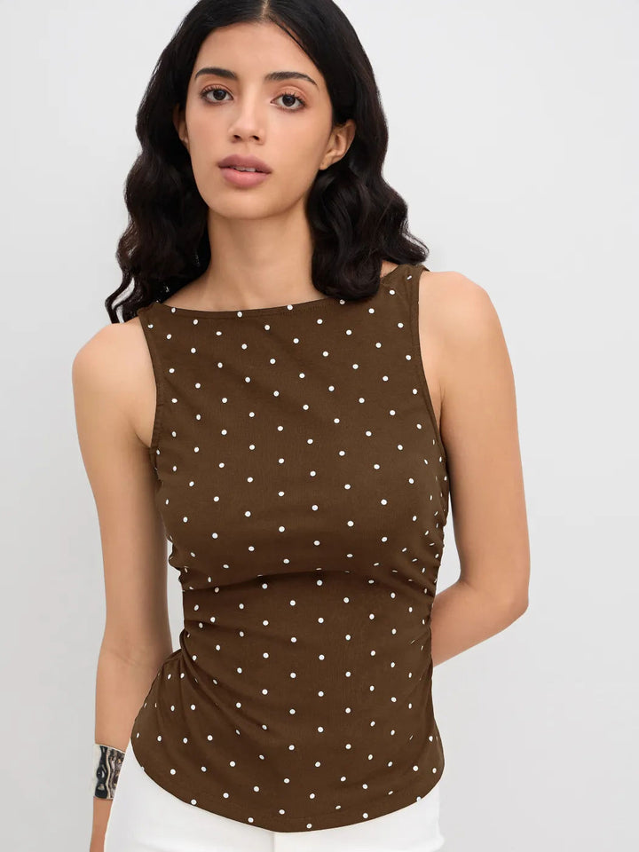 Polka dot fitted sleeveless top