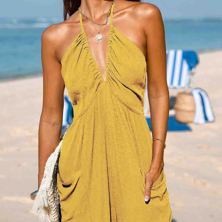 Women's lace-up wide-leg jumpsuit