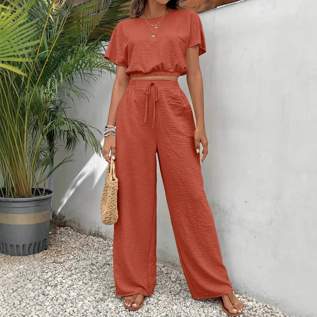 Short-sleeved top + pants casual set
