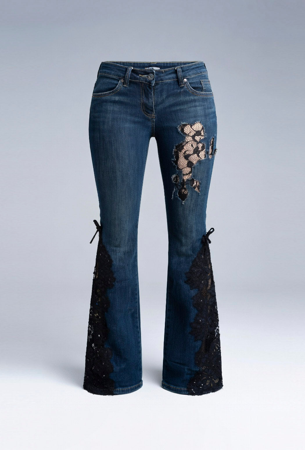 Lace ripped flared jeans