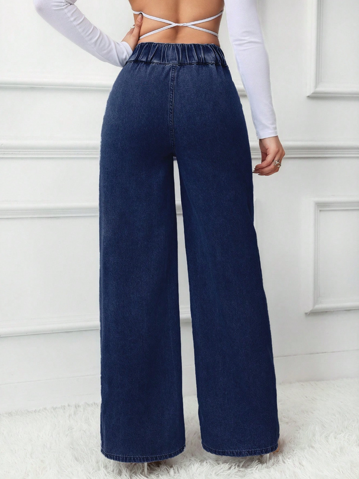 High-waisted double-button straight leg jeans