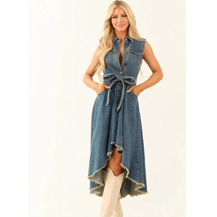 Sleeveless irregular hem dress