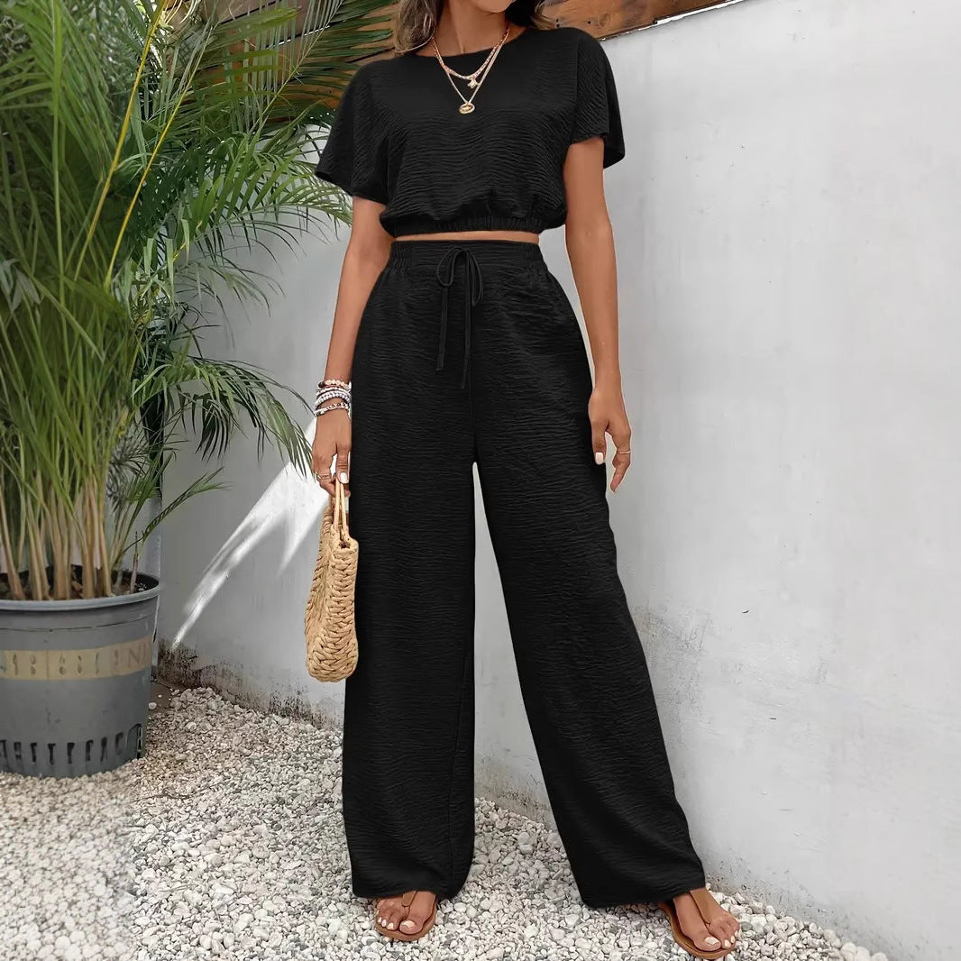 Short-sleeved top + pants casual set