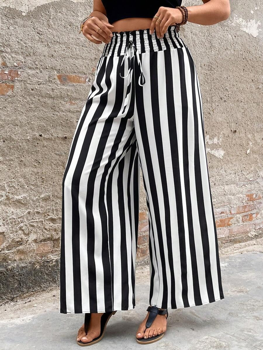 Flowing striped wide-leg pants