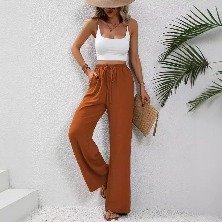 Solid color stylish straight leg pants