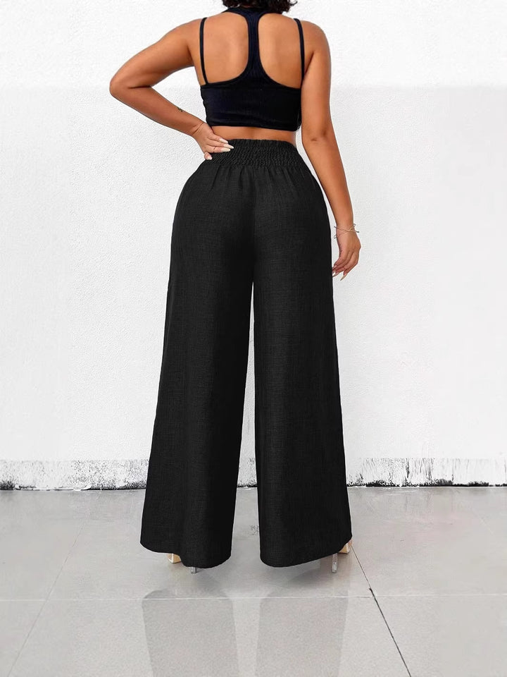 Retro High-Waisted Elastic Wide-Leg Trousers