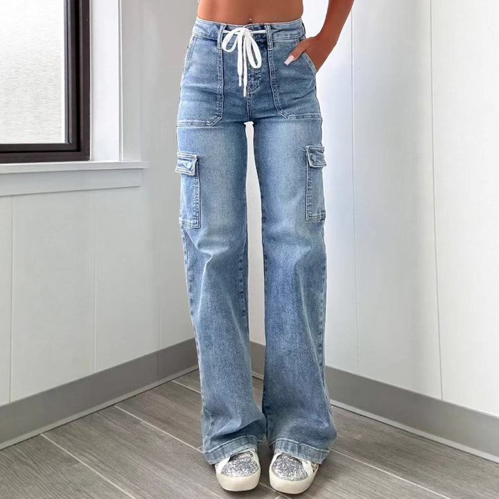 Casual drawstring straight leg jeans