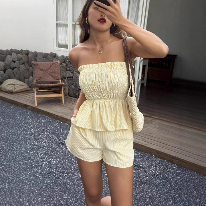 Summer strapless top and shorts casual two-piece set