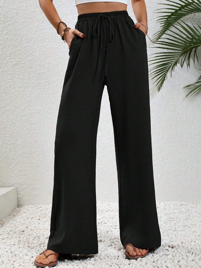 Solid color stylish straight leg pants