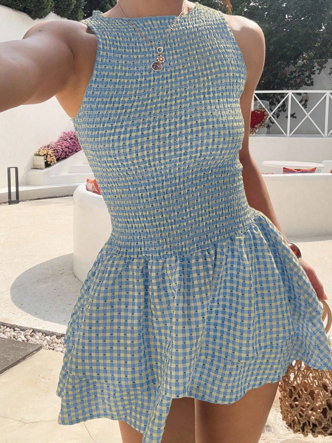 Plaid sleeveless fitted dress