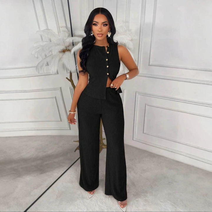 Sleeveless design top and straight-leg pants two-piece set
