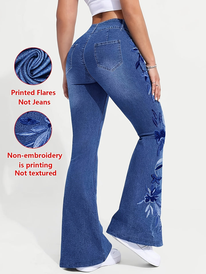 Printed casual low-rise flared pants