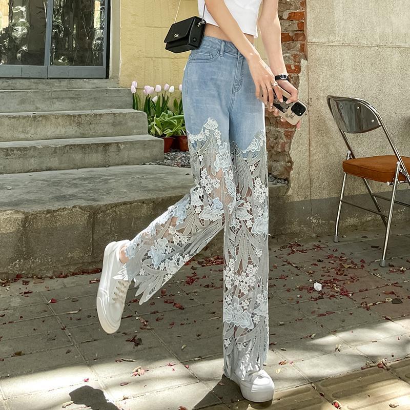 Women's lace patchwork jeans