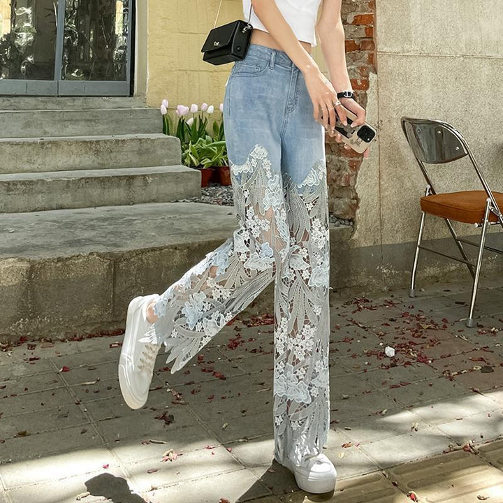 Women's lace patchwork jeans