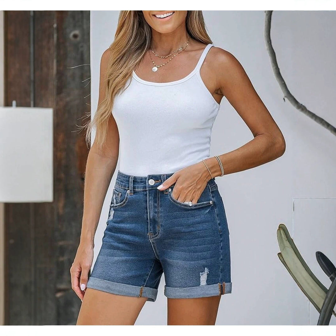 Stylish button-down comfortable denim shorts